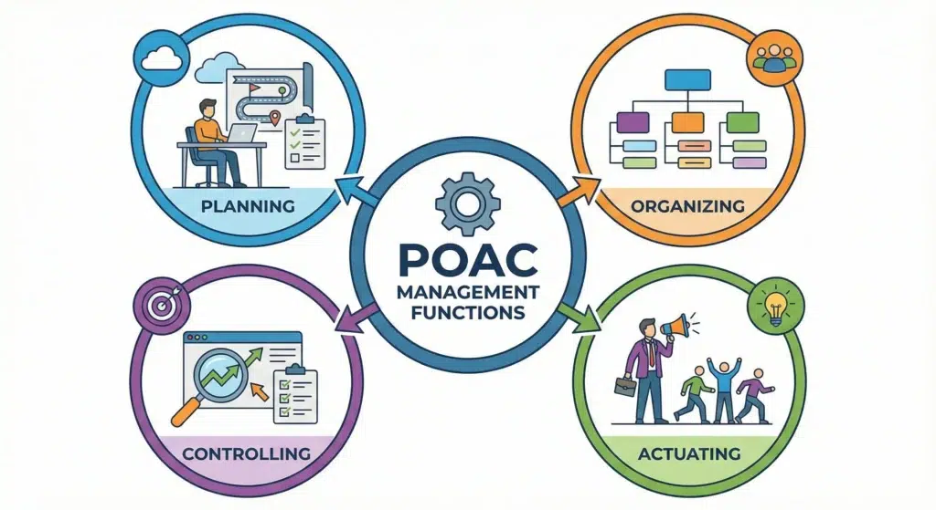 Fungsi manajemen organisasi POAC: Planning, Organizing, Actuating, Controlling