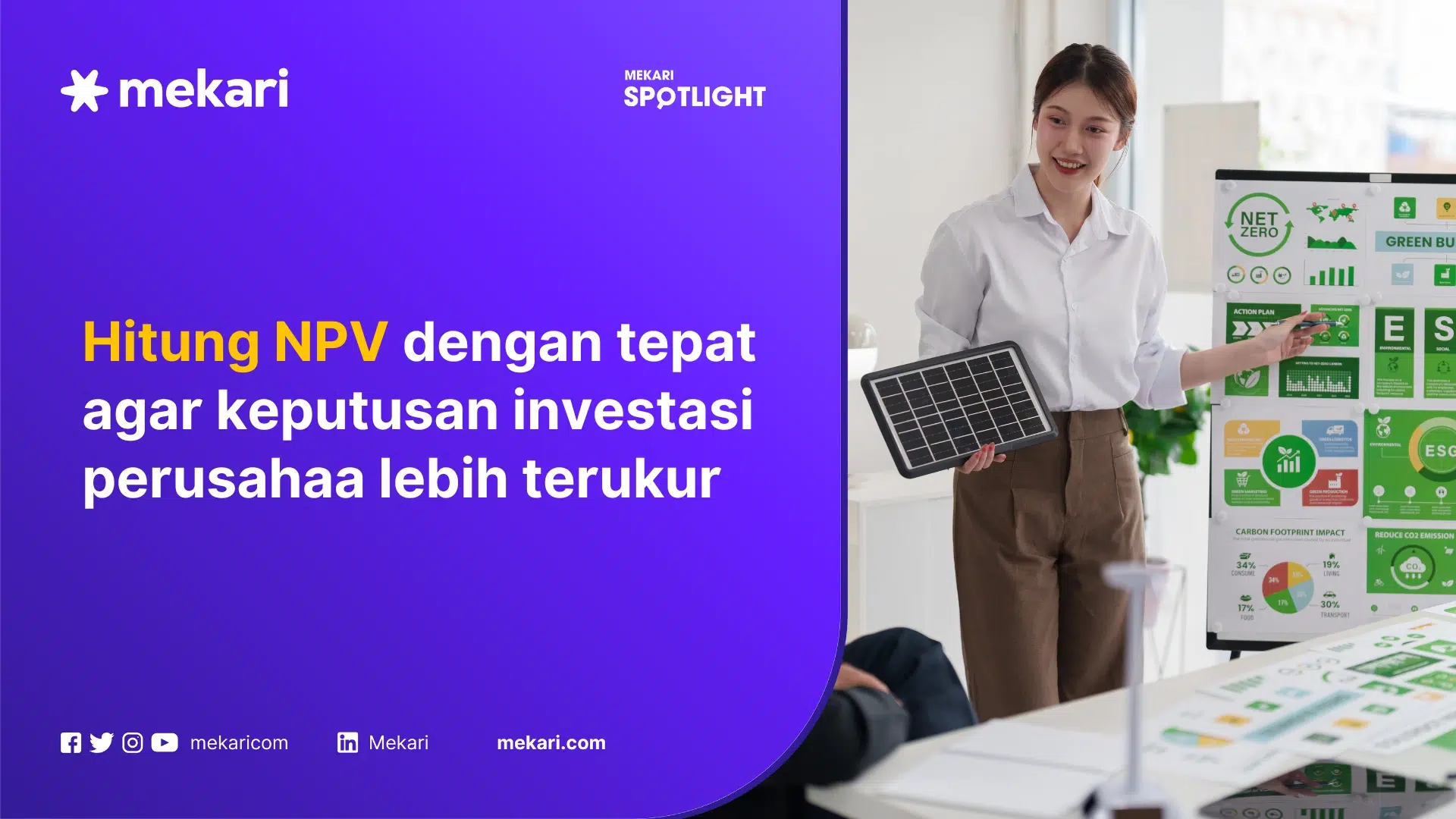 Seorang wanita menjelaskan net present value dari investasi perusahaan