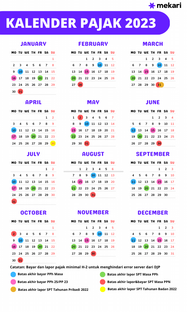 jadwal penting kalender pajak 2023