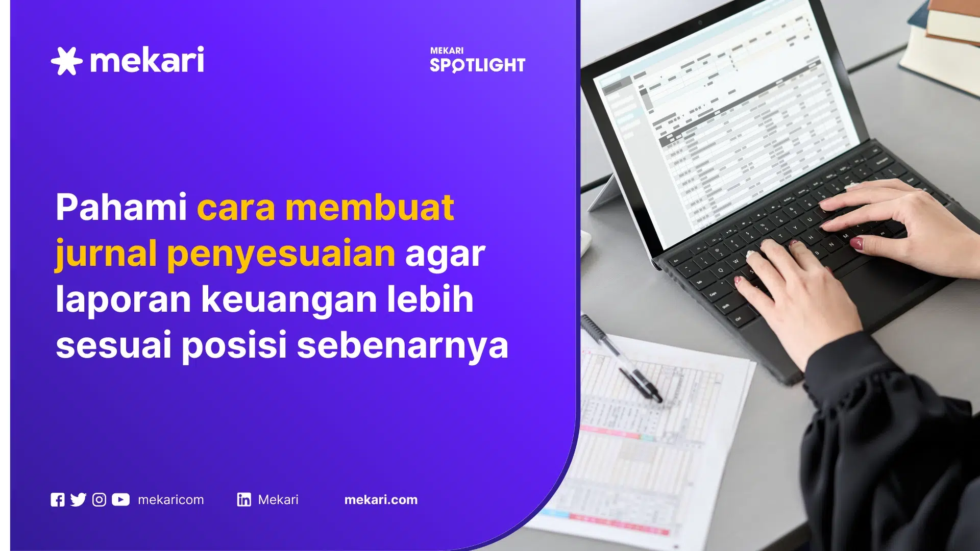Contoh jurnal penyesuaian yang sedang dibuat melalui laptop