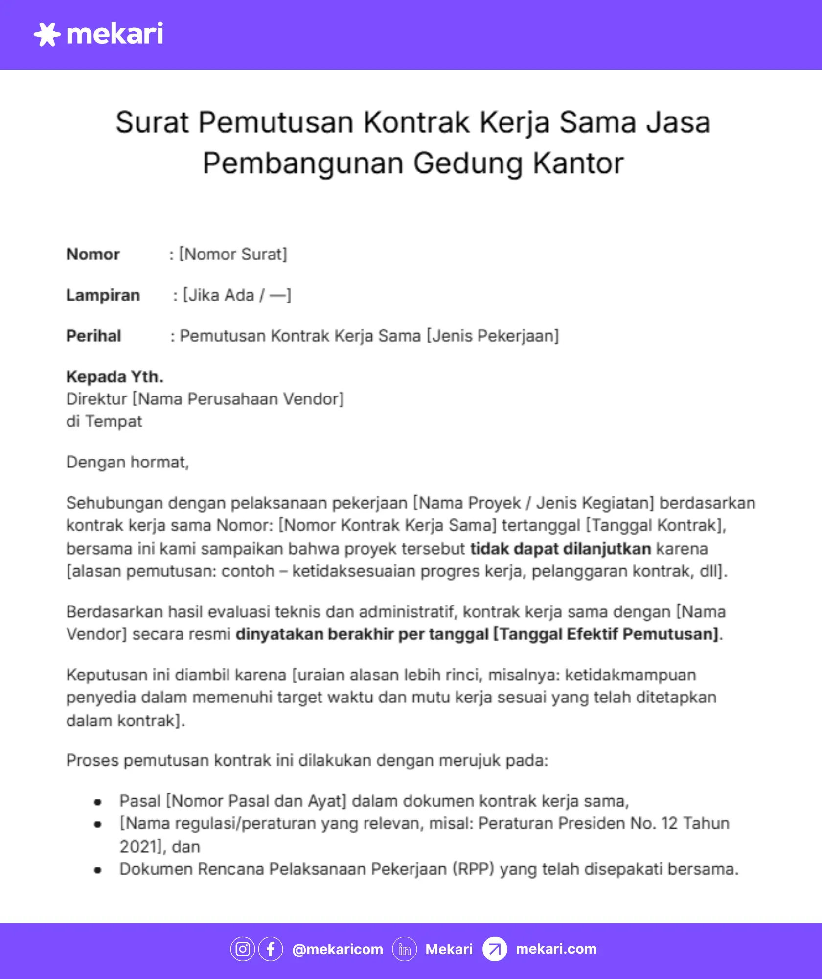 template surat pemutusan kontrak vendor