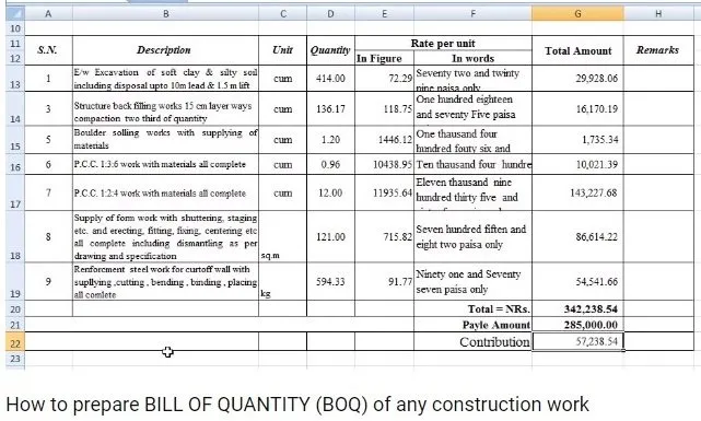 contoh bill of quantities