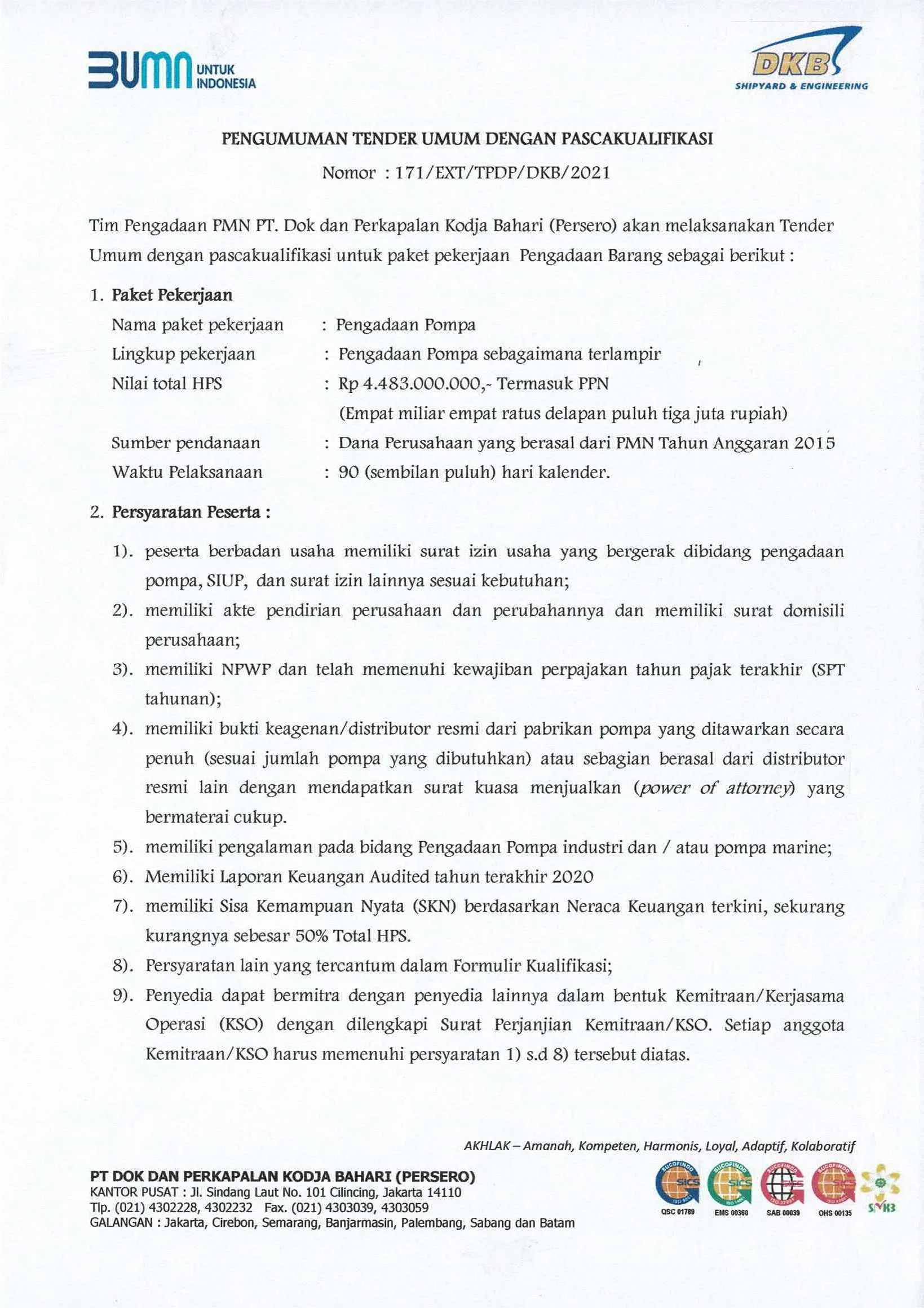 contoh pengumuman tender