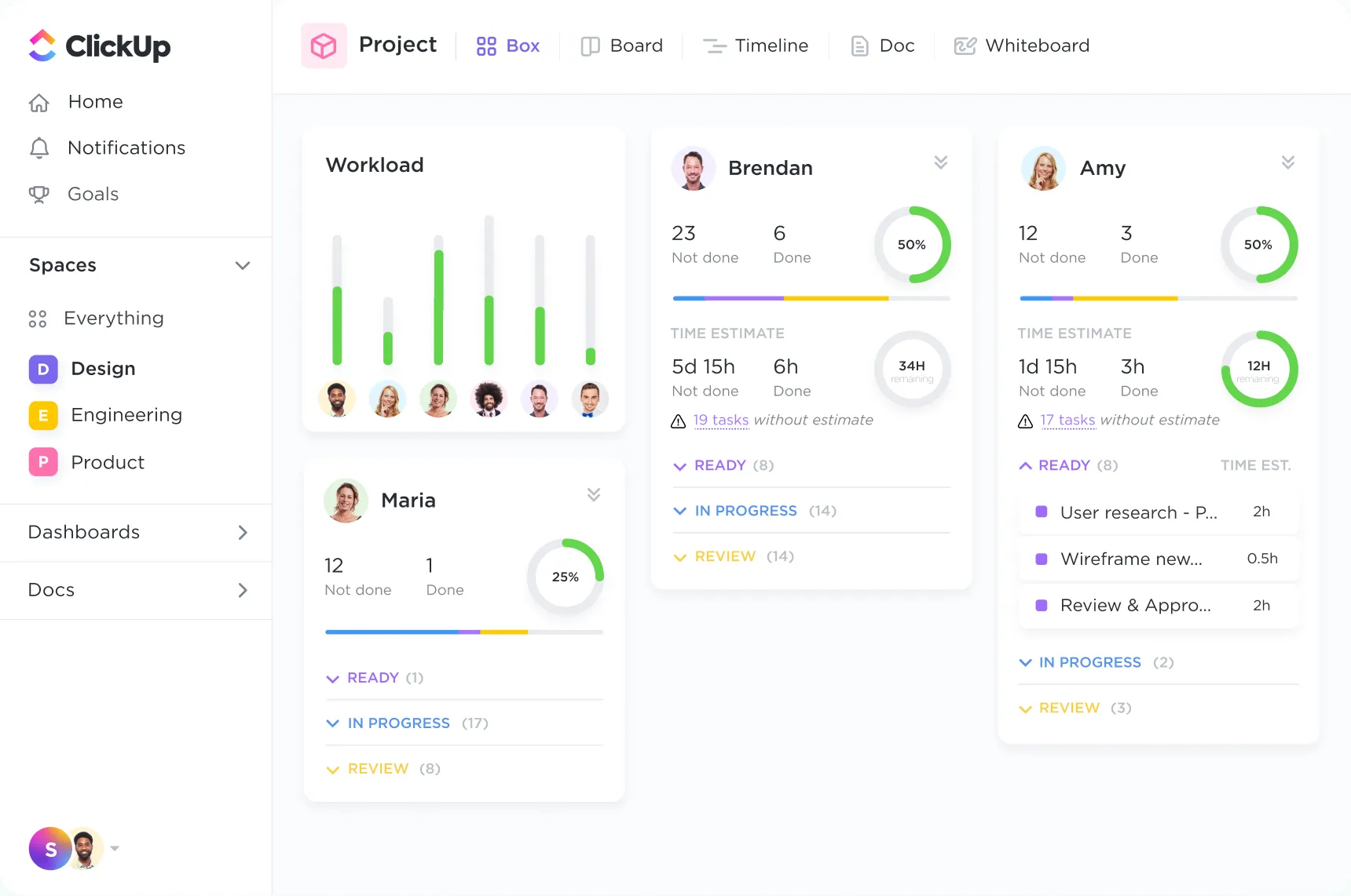 clickup dashboard agile project management 