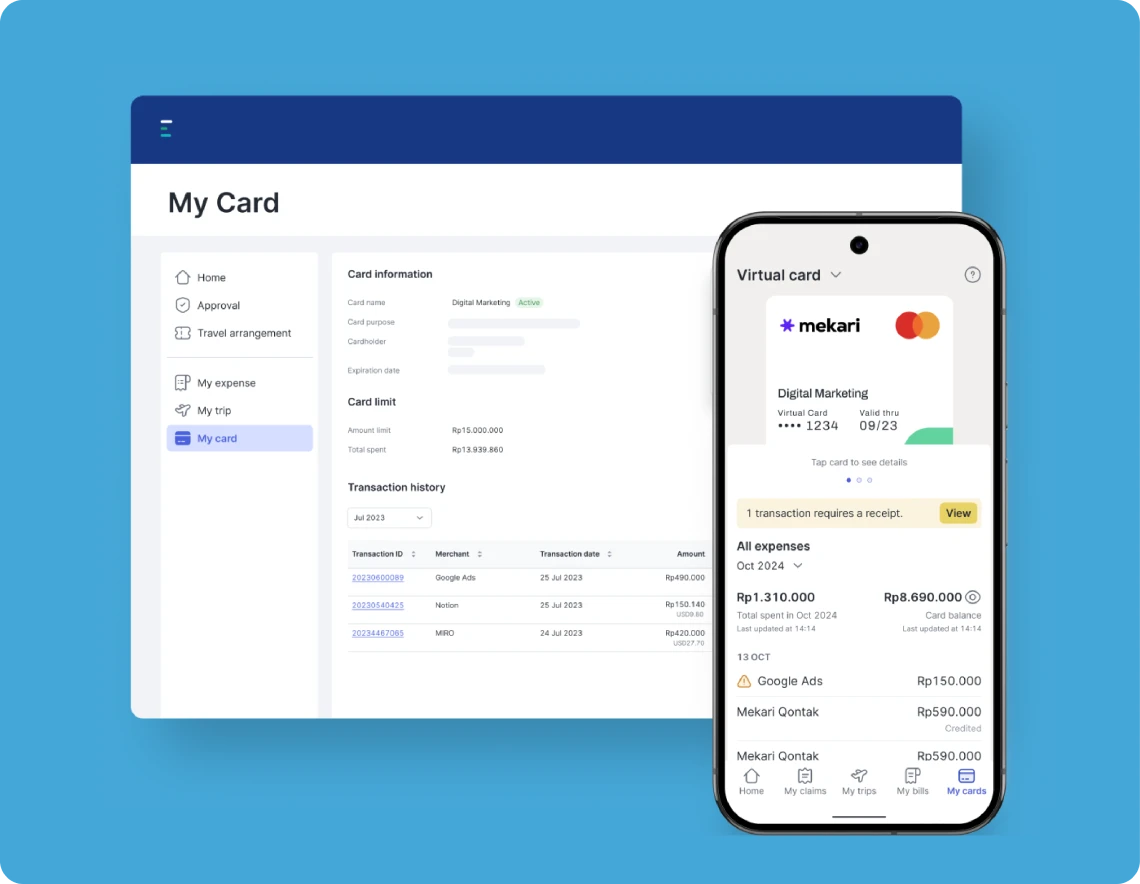 virtual credit card mekari limitless card mekari expense