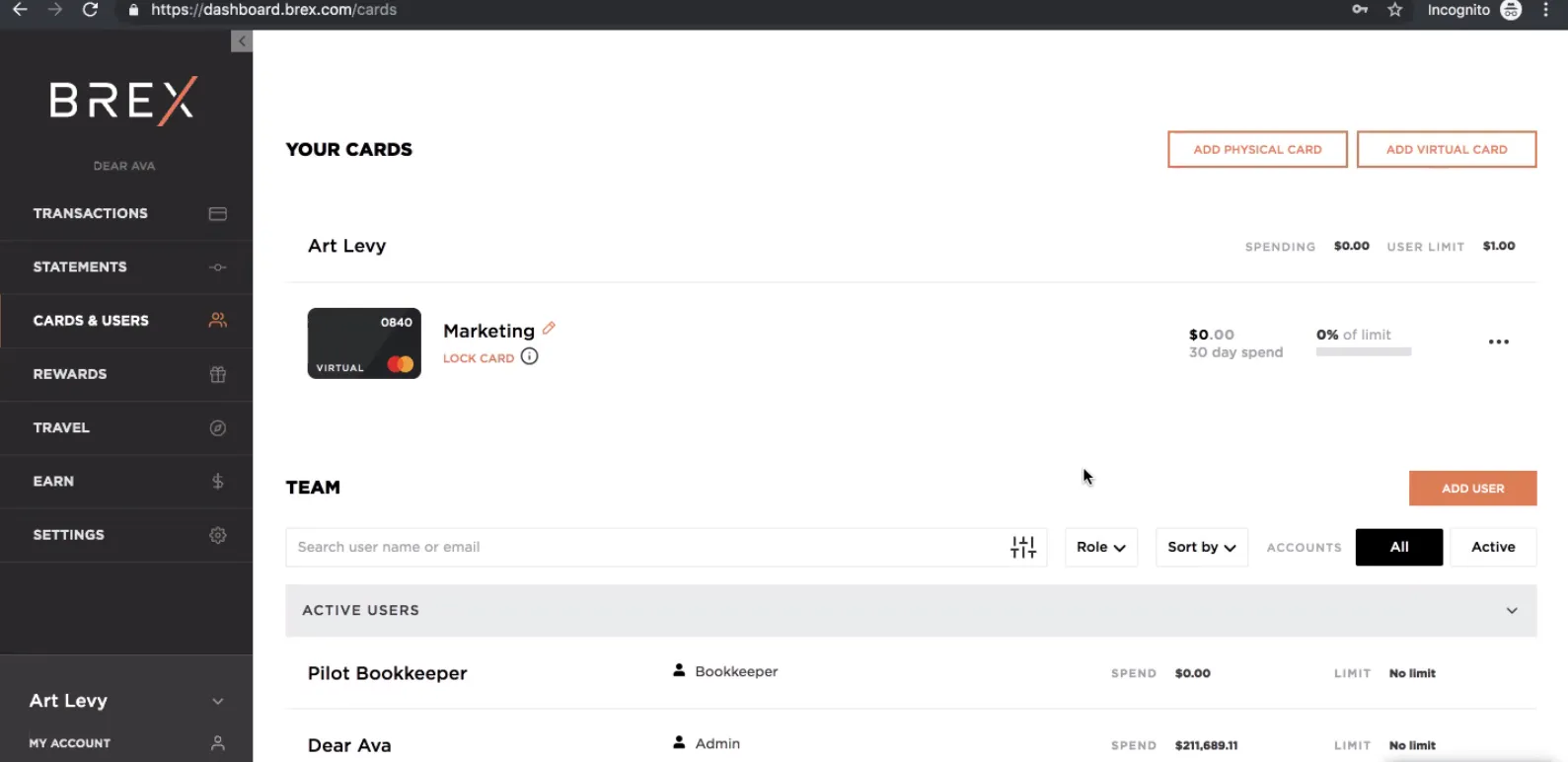 brex dashboard