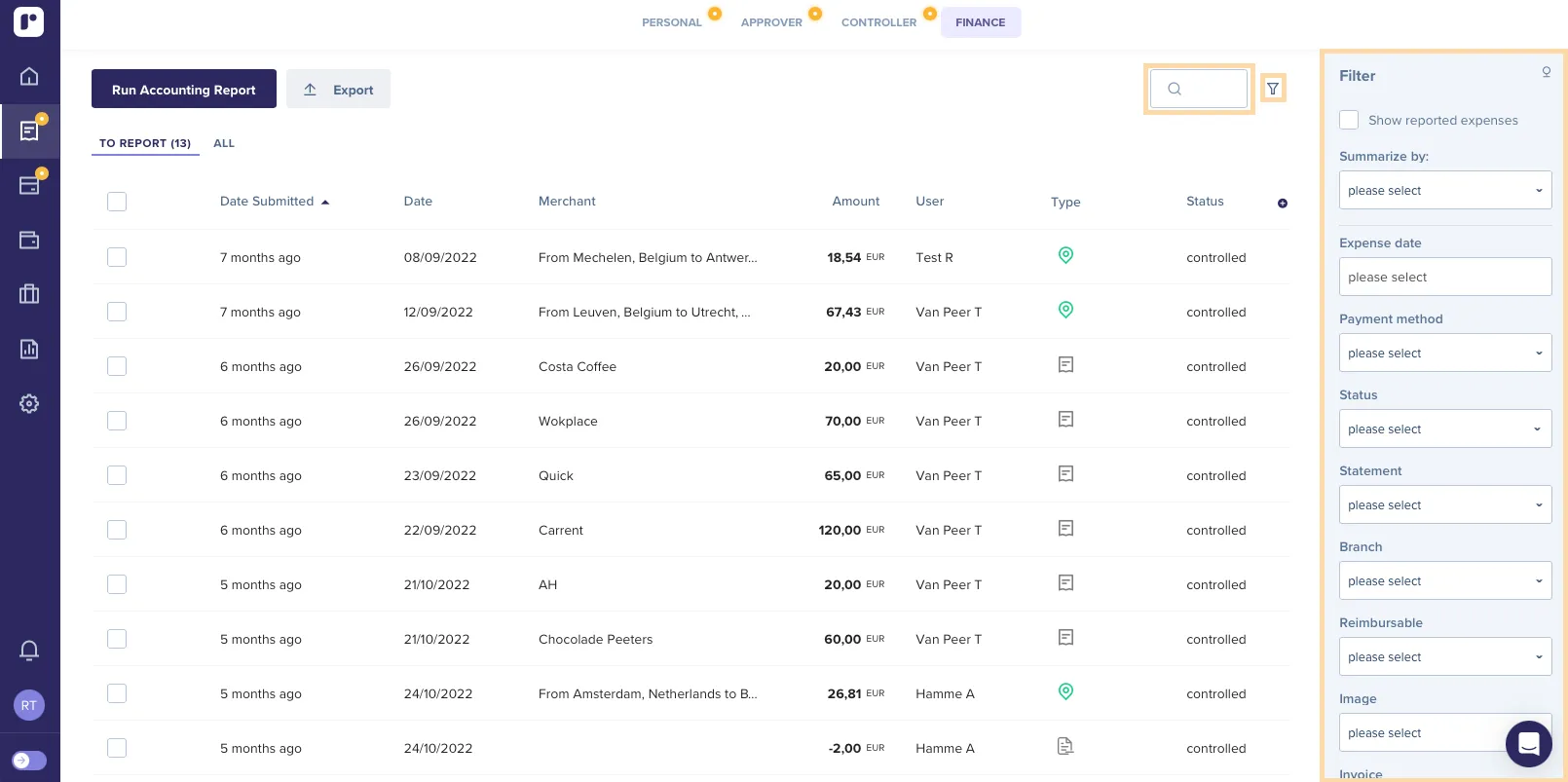 Rydoo dashboard