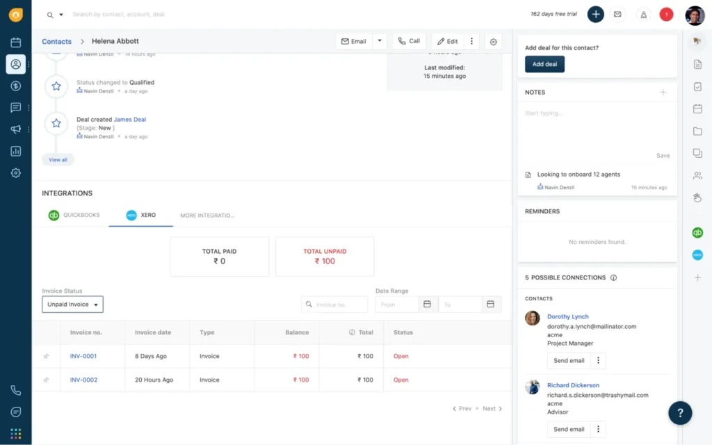 freshworks crm accounting