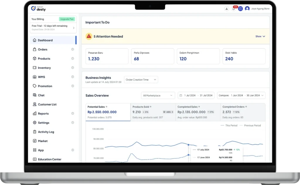 dasbor integrasi marketplace desty