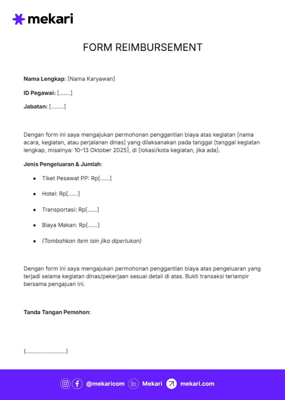 mekari expense template contoh form reimbursement perusahaan format docs