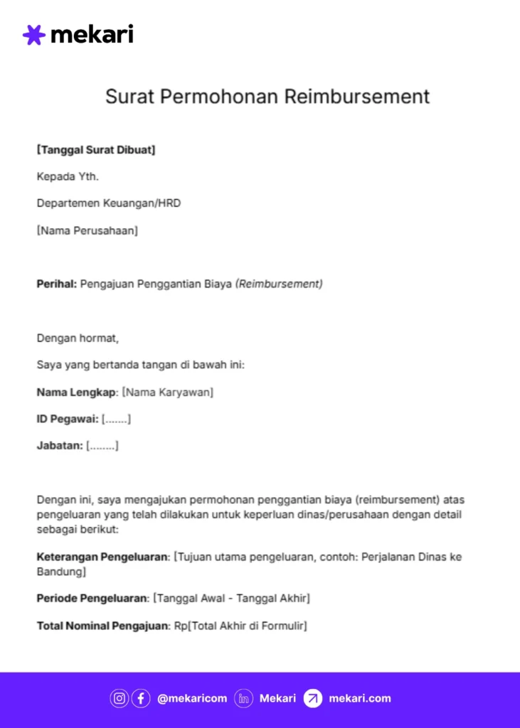 mekari expense surat permohonan reimbursement perusahaan