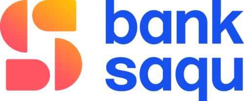 Logo terdiri dari empat bentuk melengkung bergradasi oranye-merah, tersusun di kiri teks biru 