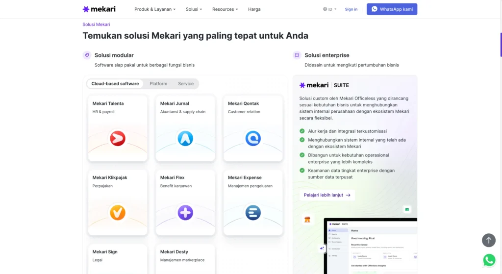 Tampilan website Mekari