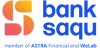 Logo perusahaan perbankan: ikon geometris bergradasi oranye-keunguan di kiri, teks biru bertuliskan nama bank dan slogan kecil di kanan, seluruhnya pada latar putih bersih.