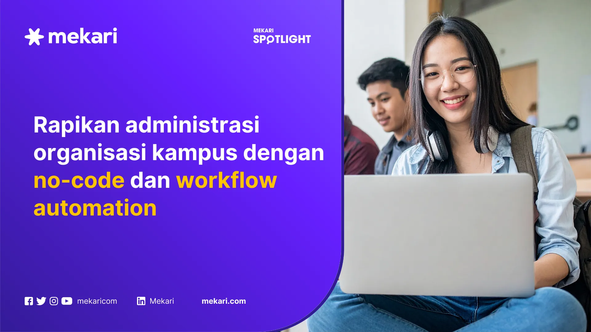 Ilustrasi mahasiswa sedang merapikan administrasi organisasi kampus dengan no-code dan workflow automation